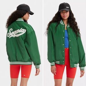 New Levi’s Gold Tab Green Oversized Varsity Baseball Jacket | Women’s XL